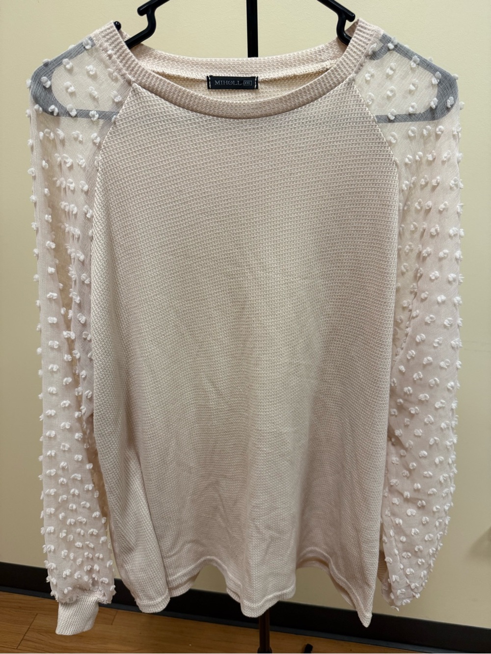 MIHOLL Waffle Knit Top with Pom Sleeves - XXL
